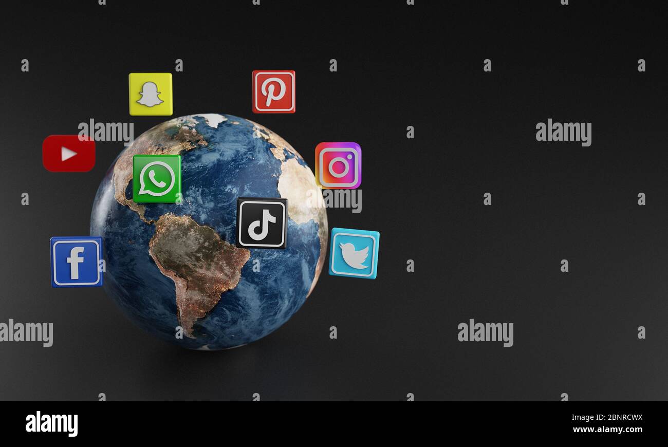 Most Popular Social Media Logo Icon Around Earth Stock Photo - Alamy