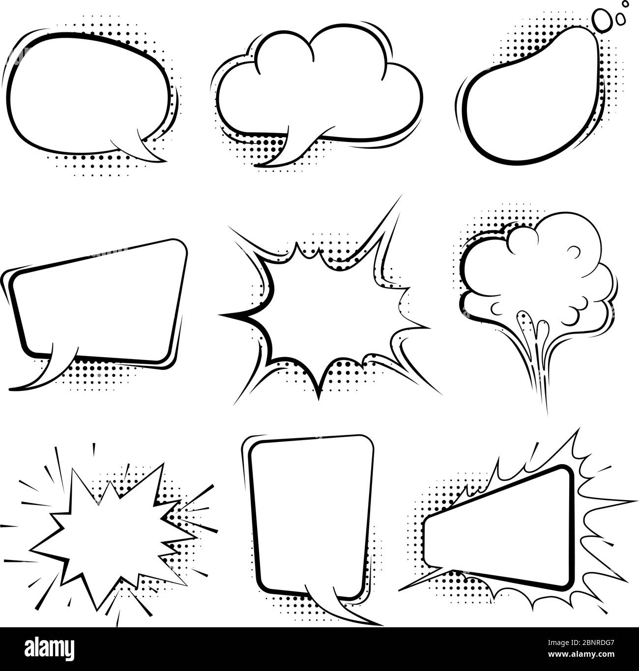 Comic speech bubbles. Retro cartoon balloon splashes shapes for book art vector template Stock Vector
