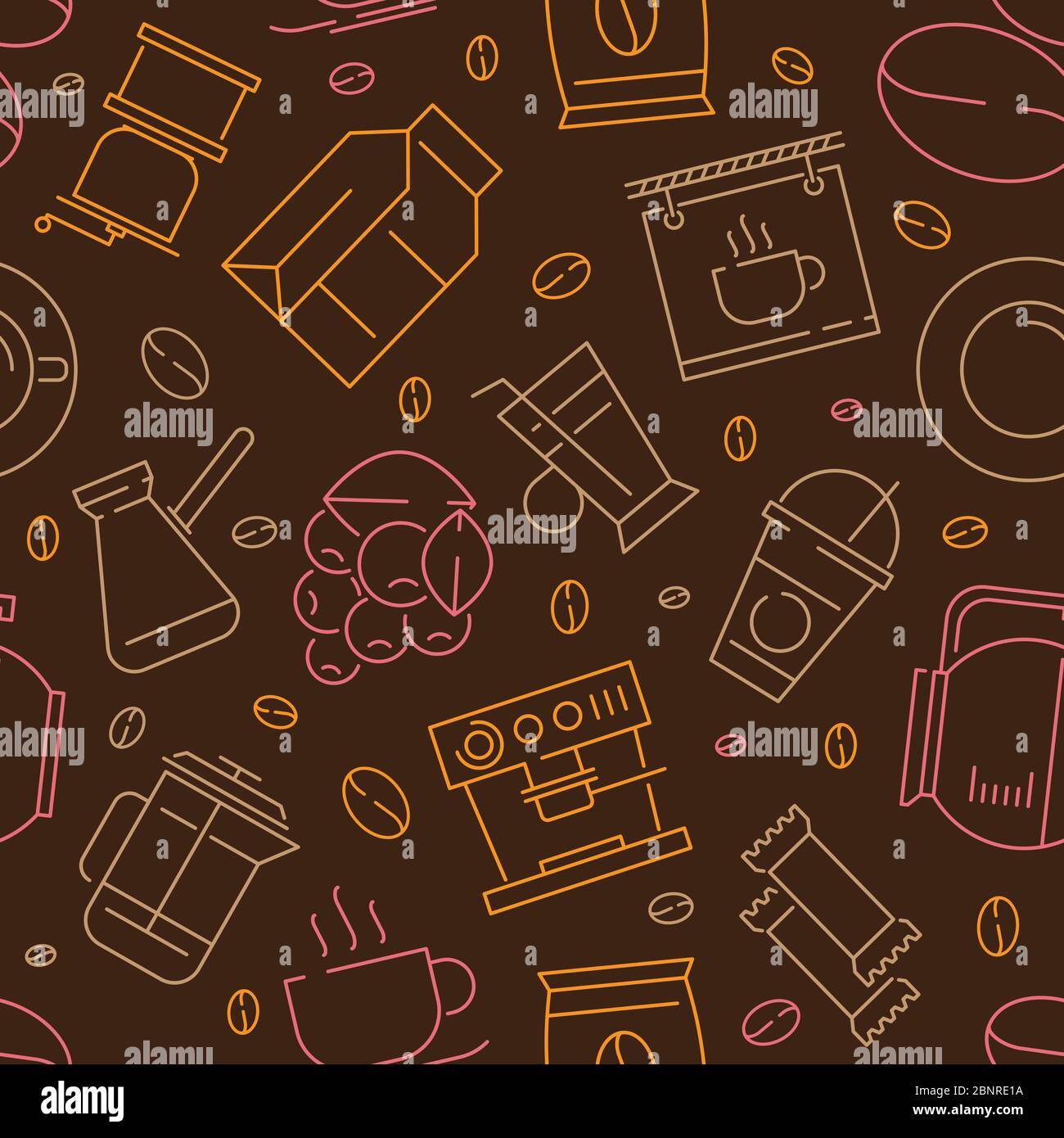 Coffee seamless pattern. Caffeine separator dark grains hot drinks espresso textile vector design projects Stock Vector