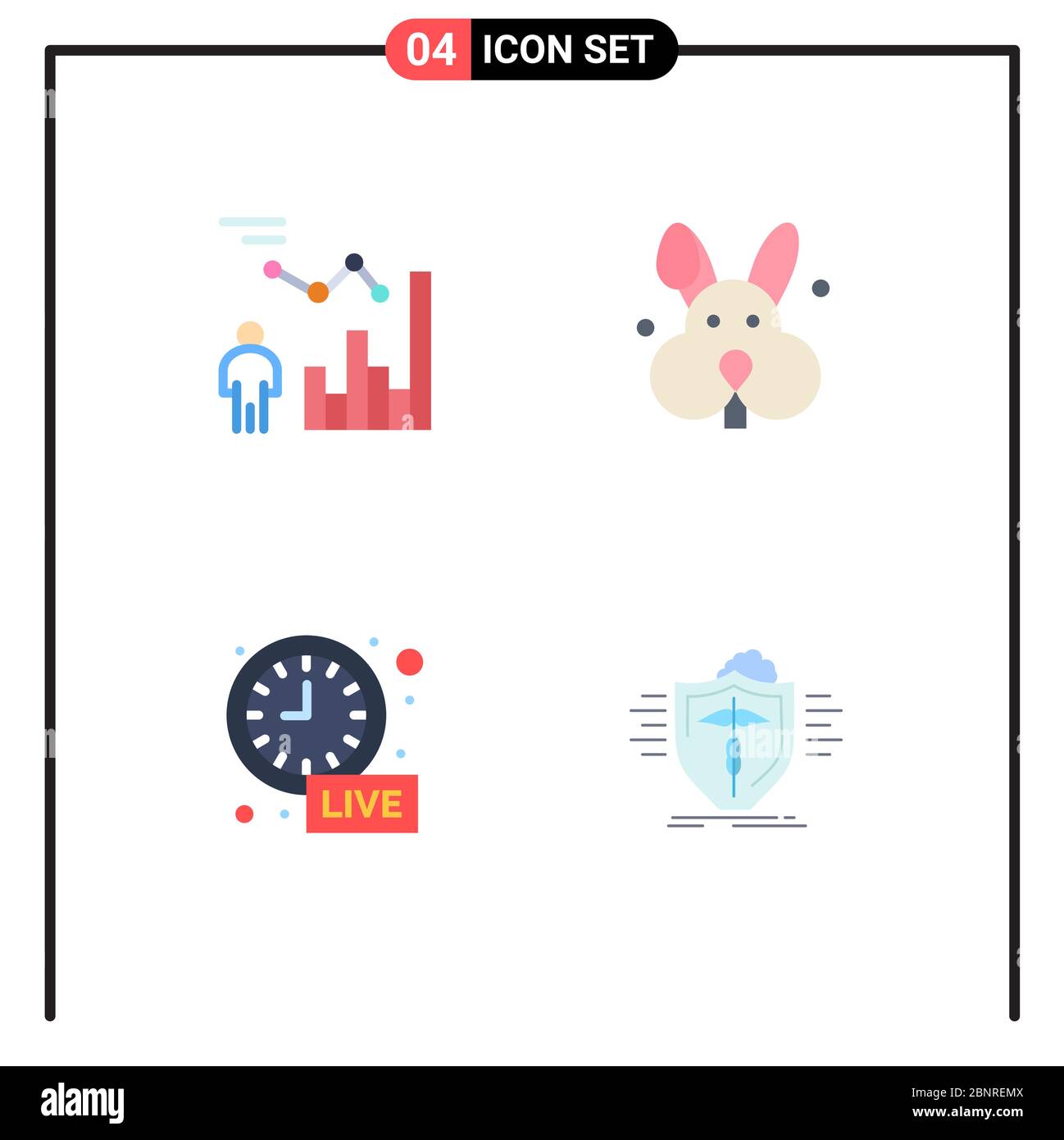 4 Creative Icons Modern Signs and Symbols of chart, clock, management, easter, live update Editable Vector Design Elements Stock Vector