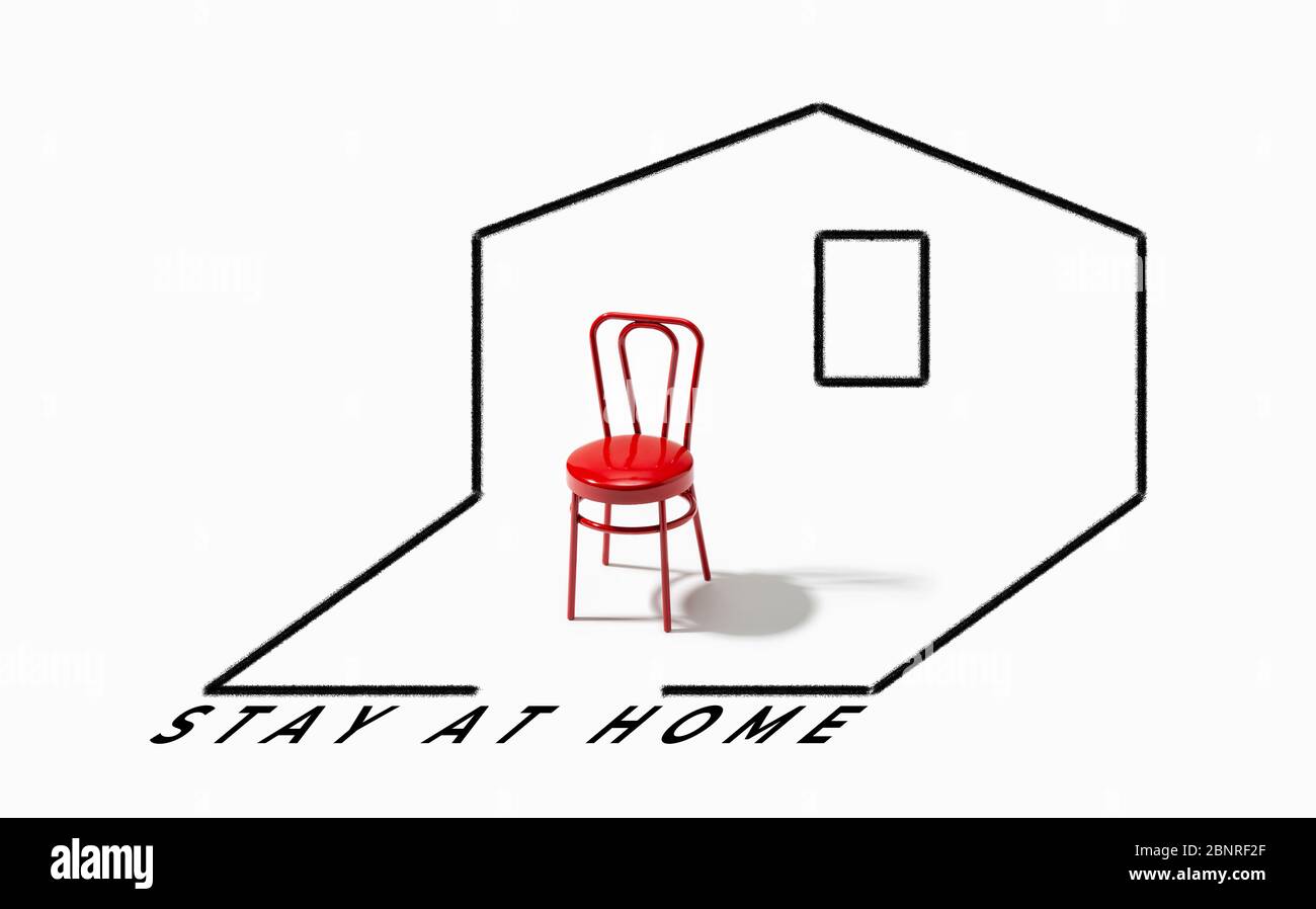 Stay at home concept. Coronavirus COVID-19 outbreak. Chair in a drawing representation of a house or room Stock Photo
