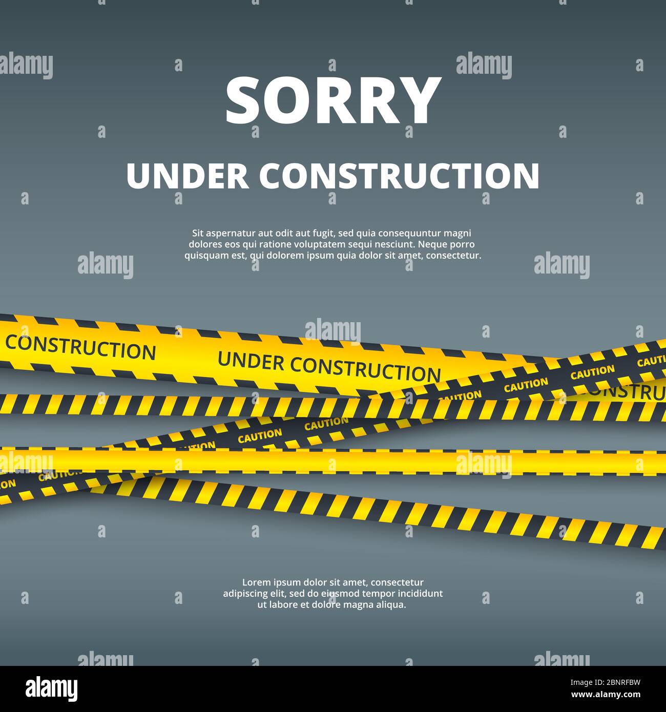 Under construction page. Web site design template with attention danger stripes security type vector ui template Stock Vector