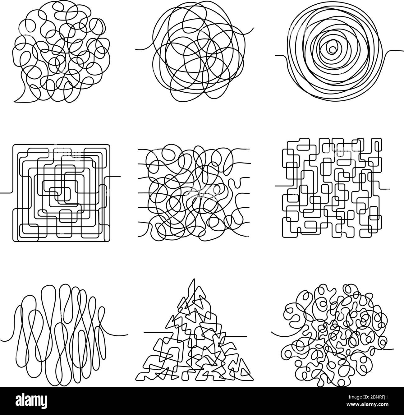 Chaos lines. Scribble messy shape threading pattern vector abstract forms Stock Vector