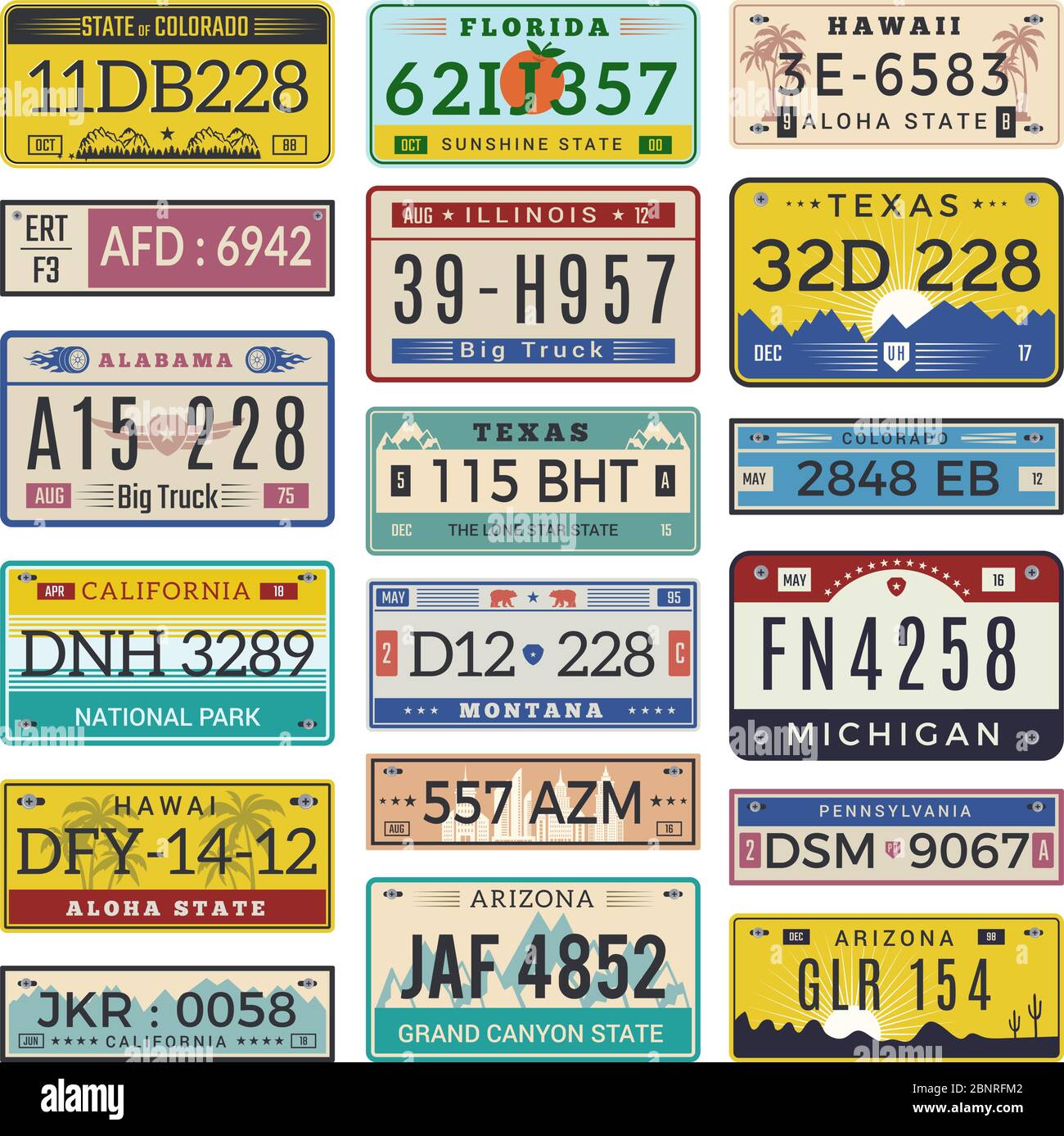 Car license plates. Automobile registration numbers vector template letters Stock Vector