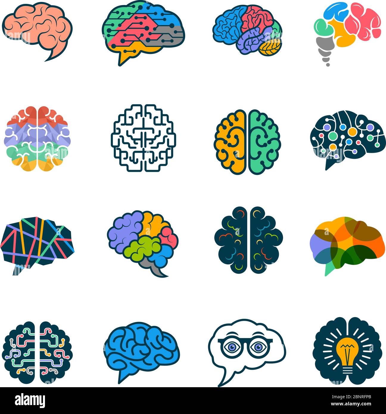 Human brain collection. Creative silhouettes of smart minds genius remember vector logotypes elements Stock Vector