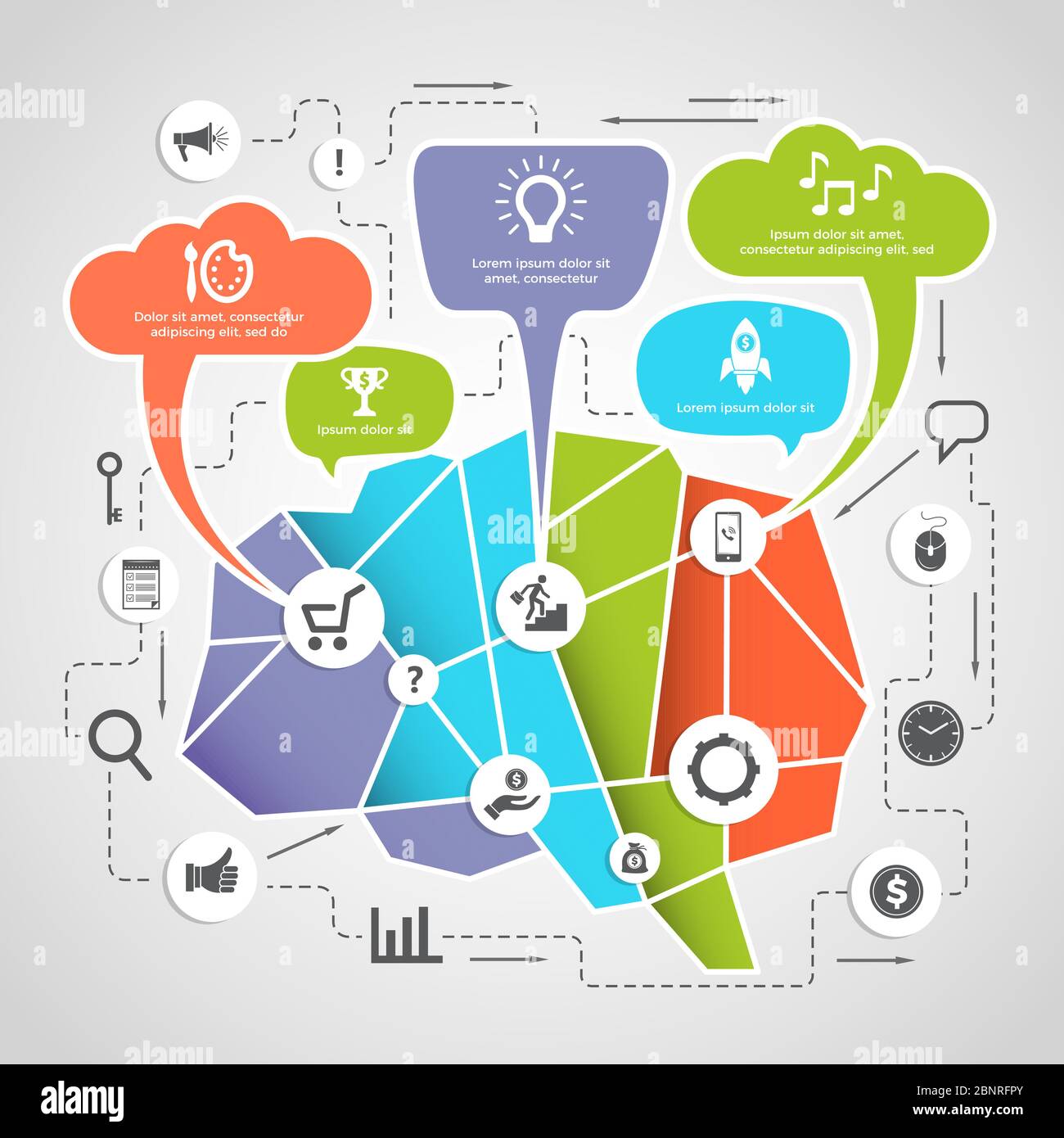 Brain infographic. Creativity learning thinking processes brain silhouette with place for text vector pictures Stock Vector