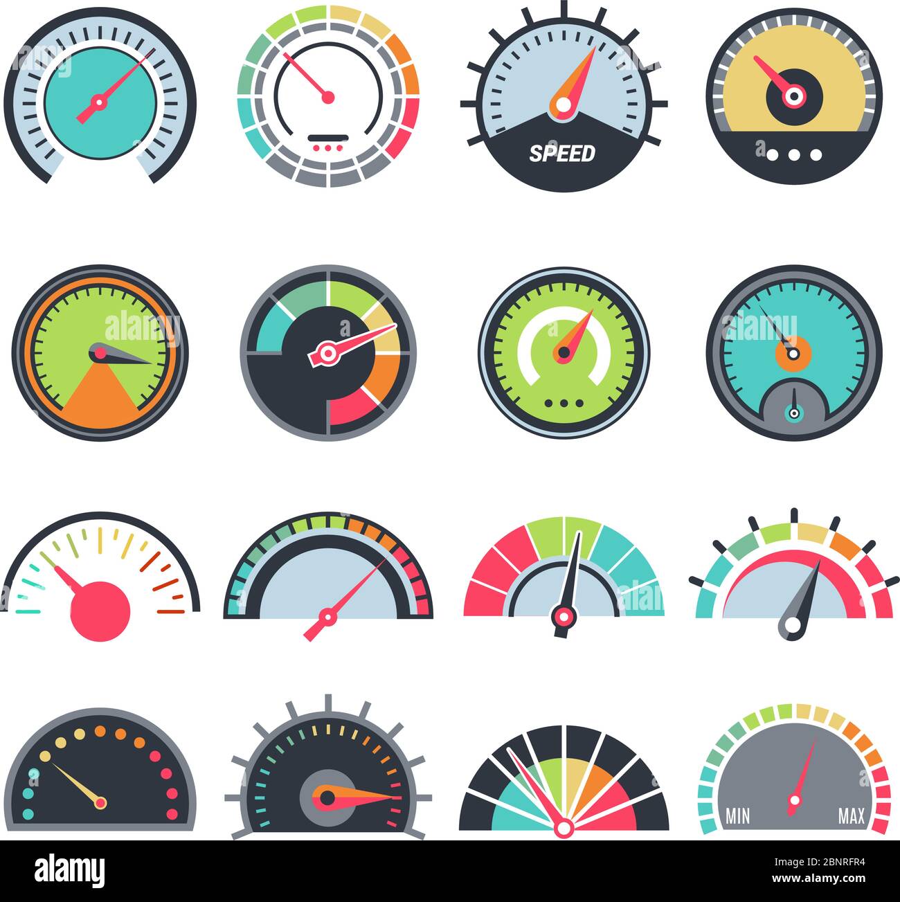 Level measure symbols. Speedometer guage indication fuel vector infographic symbols collection Stock Vector