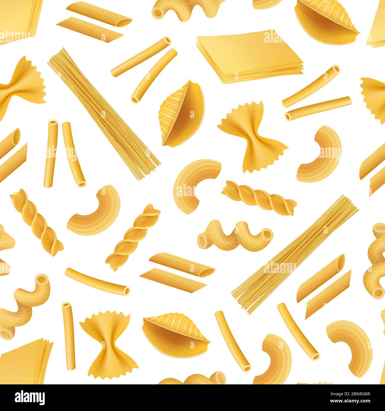 Vector realistic pasta types pattern or background illustration Stock Vector
