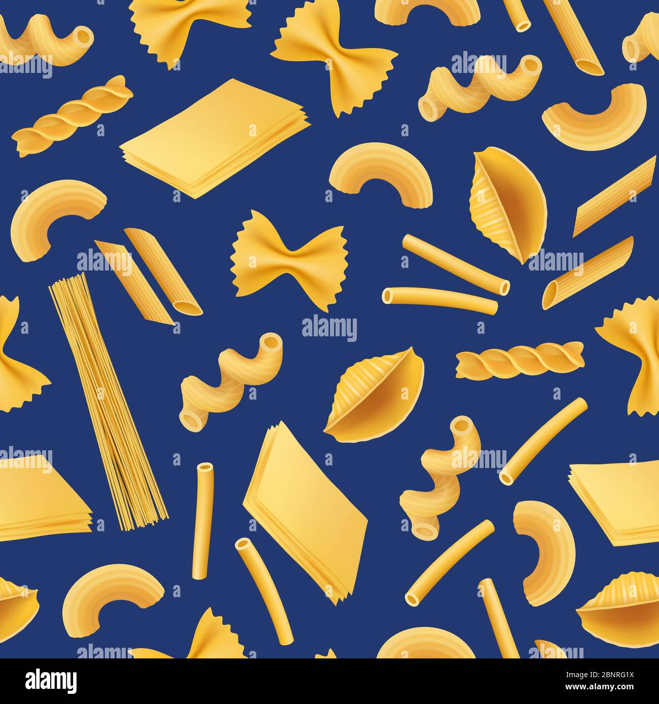 Vector realistic pasta types pattern or background illustration Stock Vector