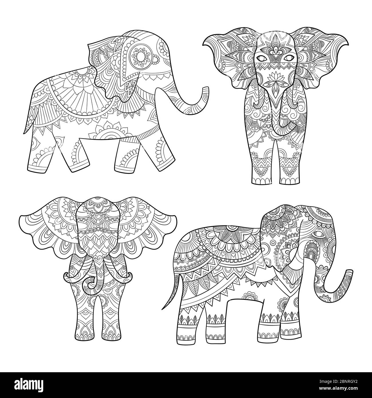 Indian elephant decoration. Animal pattern for adults colored pages vector tribal illustrations Stock Vector
