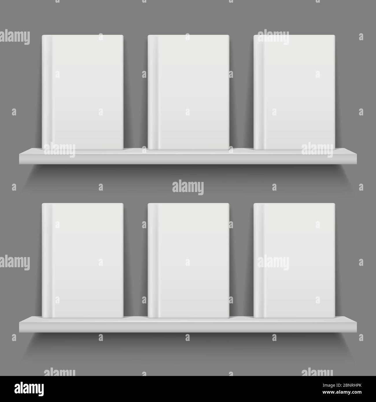 Book cover on shelves. Mobile app web layout with front standing books