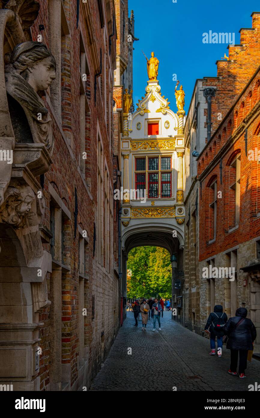 Europe, Belgium, Bruges, city, Blinde-Ezelstraat, Stadhuis, town hall Stock Photo