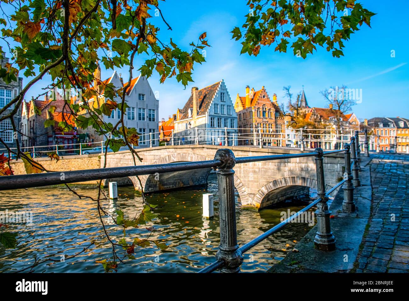 Europe, Belgium, Bruges, city, canal, Langerei, bridge Stock Photo