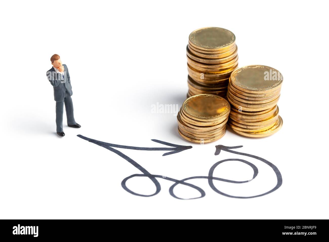 Businessman chooses the right path to big money. Different ways to
