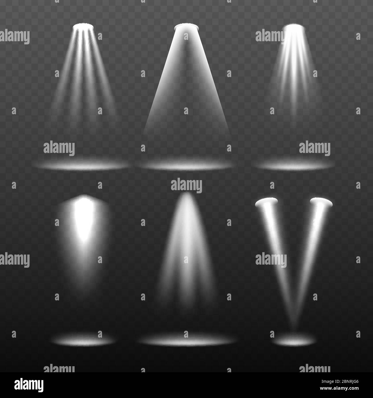 White stage lights. Environment bright and projection lightning vector realistic template Stock
