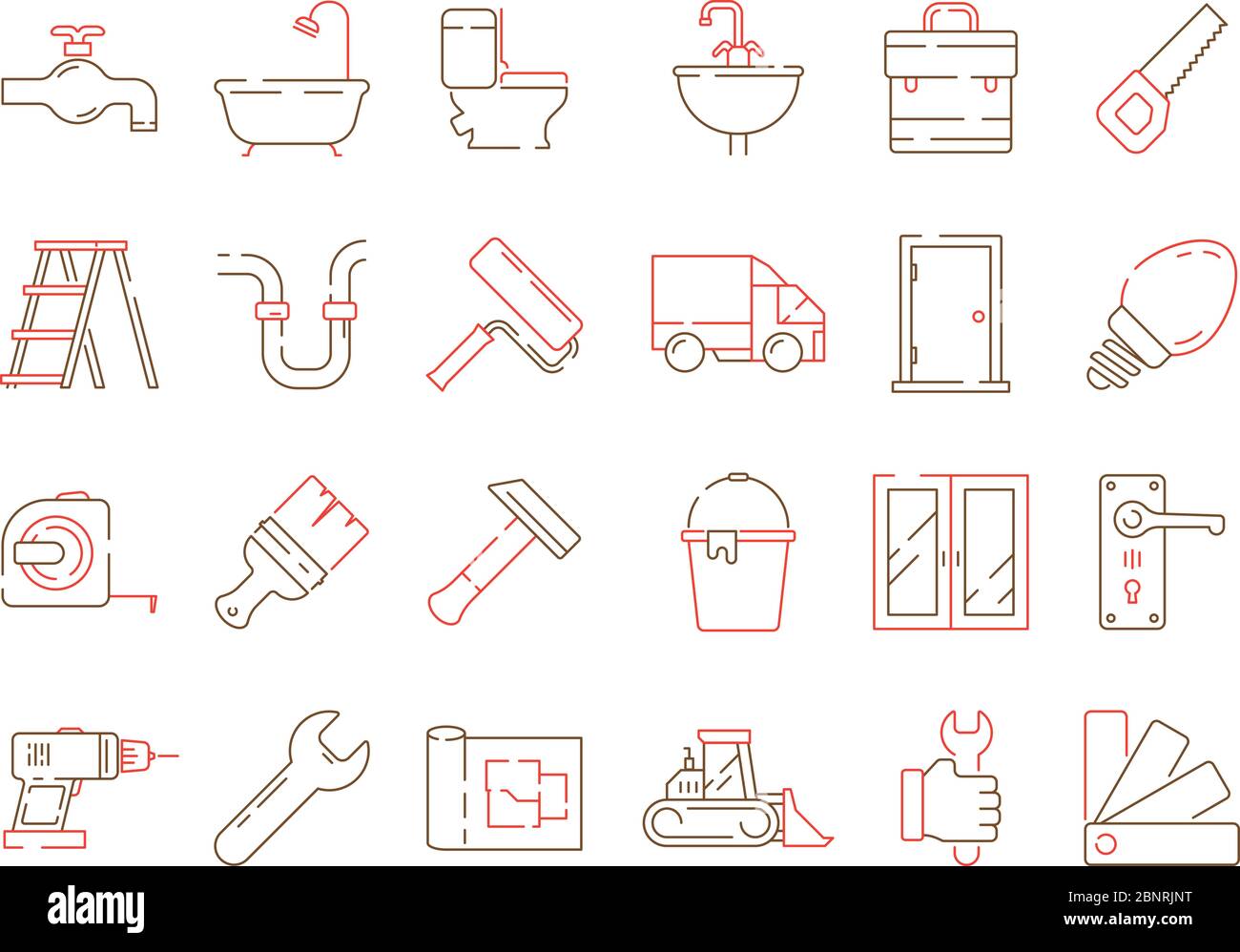Construction equipment icon. Building home repair support service brickwork builder items vector collection Stock Vector