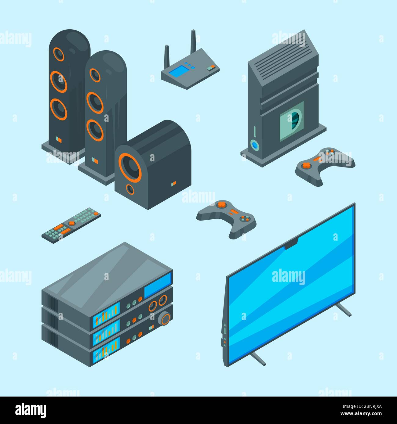 Home entertainment. Isometric console for games tv laptop audio