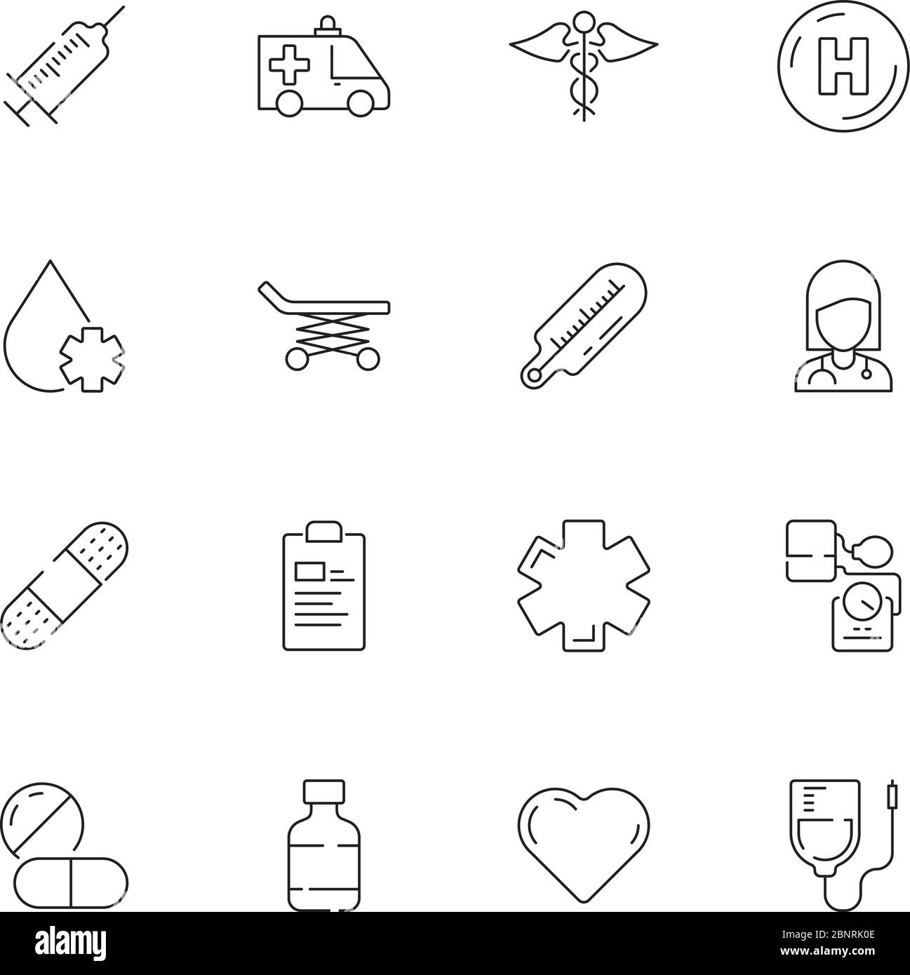 Medical icon. Urgency healthcare emergency capsule drugs pills vector thin line symbols Stock Vector