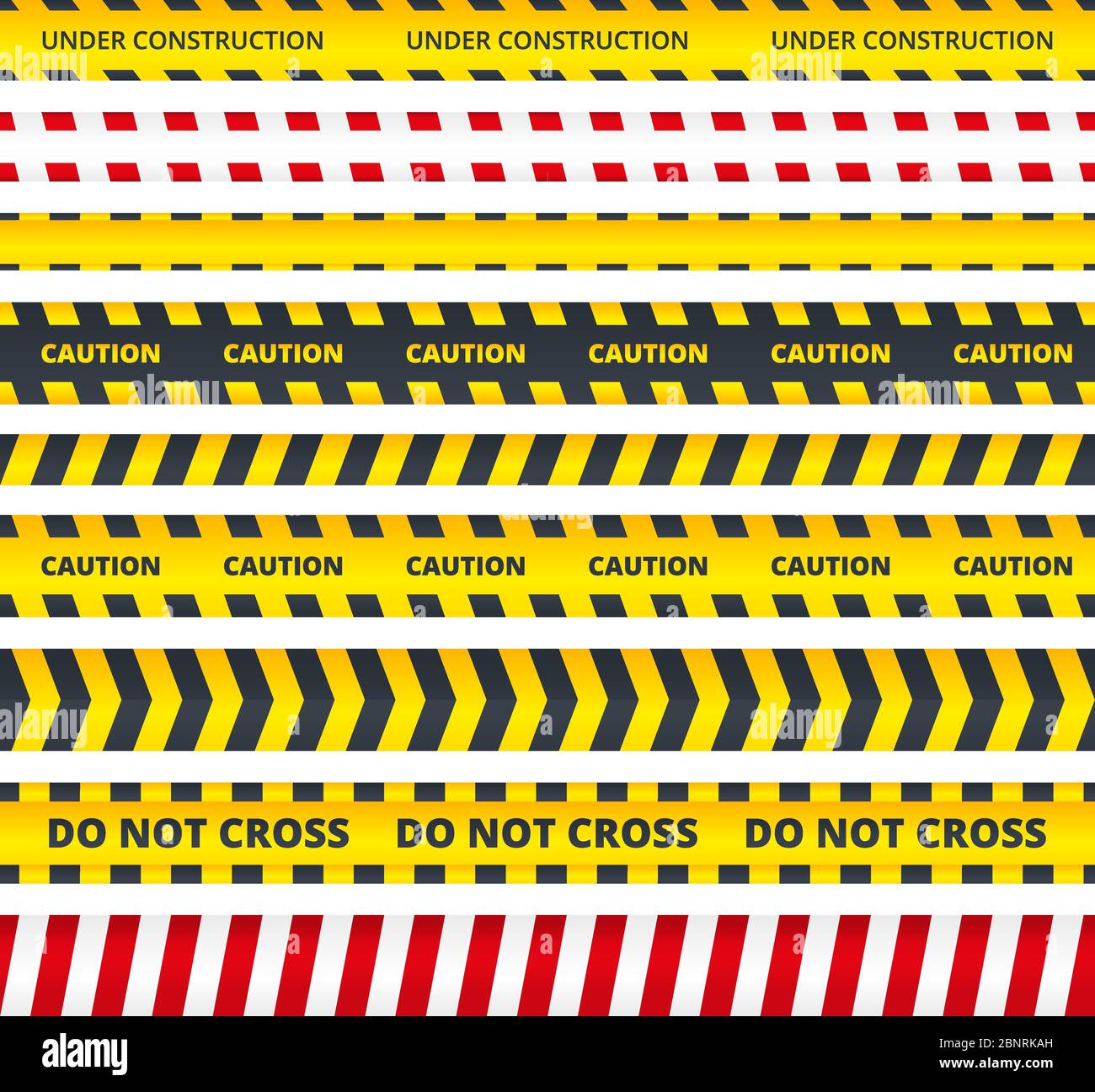 Caution stripe. Danger or attention messages security police crime scene signs vector pattern Stock Vector