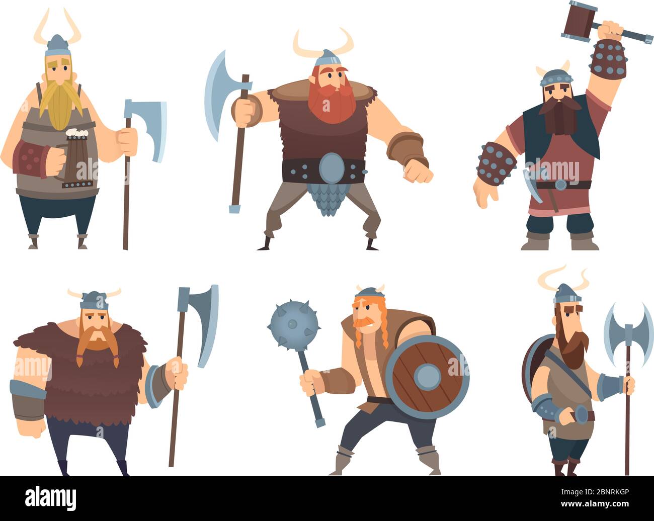 Viking characters. Medieval norwegian warriors military people vector cartoon mascots Stock Vector