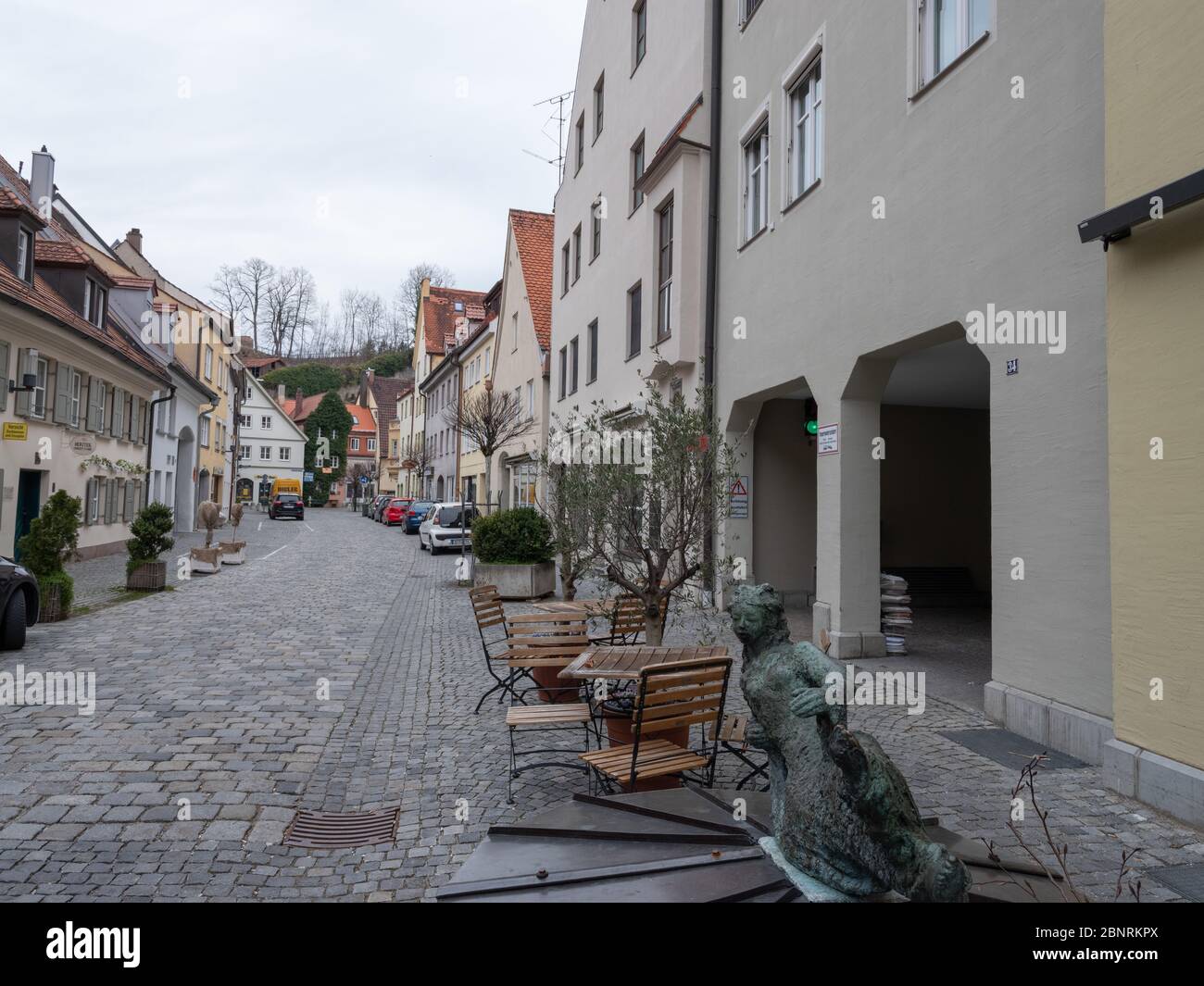 Empty pedestrian zone at the time of the exit restriction in Kaufbeuren, Bavaria Stock Photo