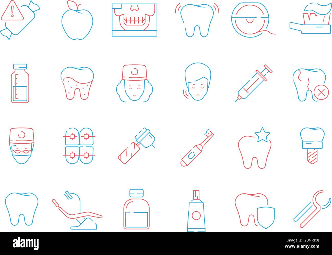 Tooth icon. Dental teeth stomatology health care thin line vector colored symbols Stock Vector