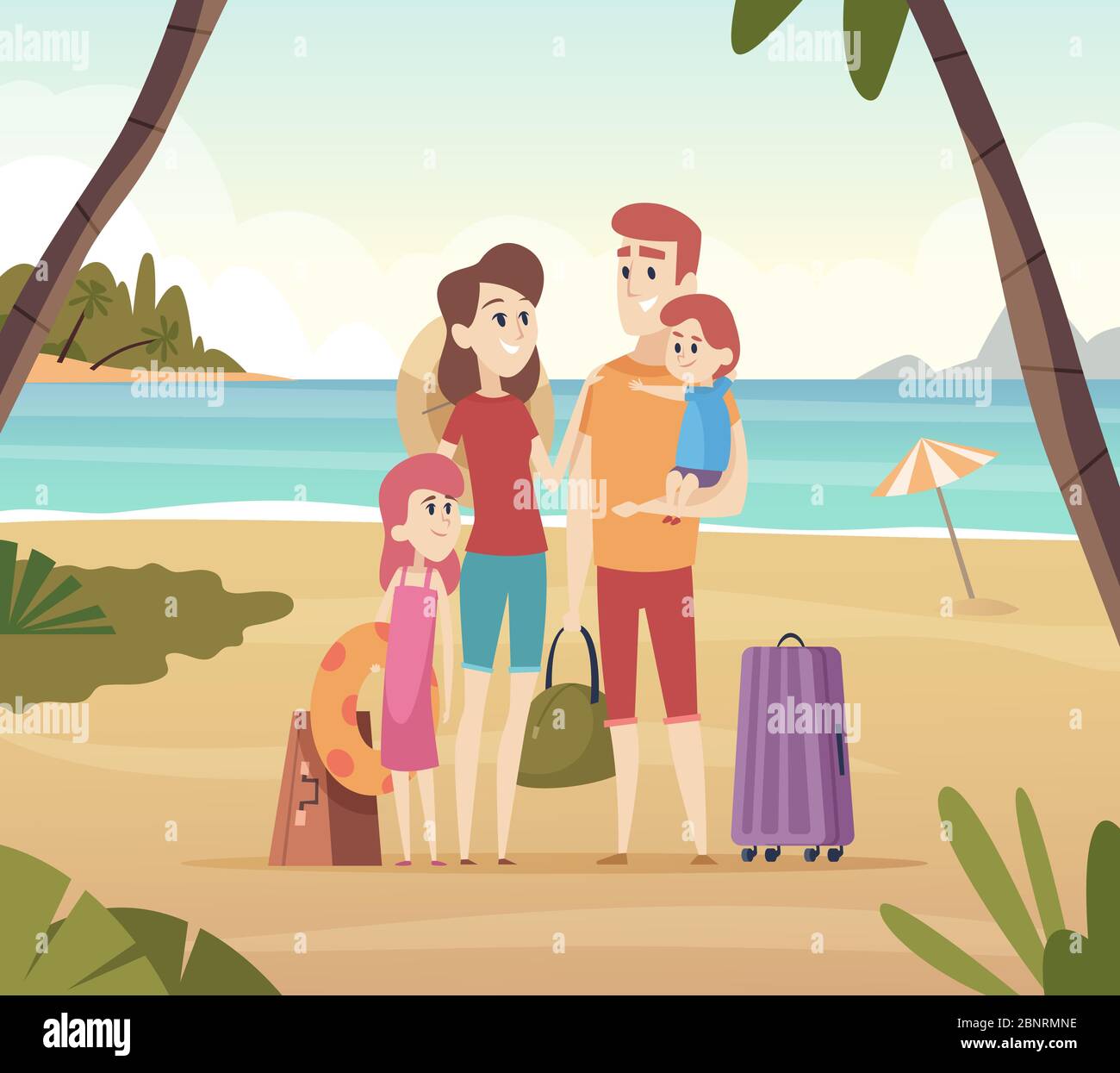 Family summer travellers. Kids with parents going to summer vacation big  adventure on sea vector cartoon background Stock Vector Image & Art - Alamy