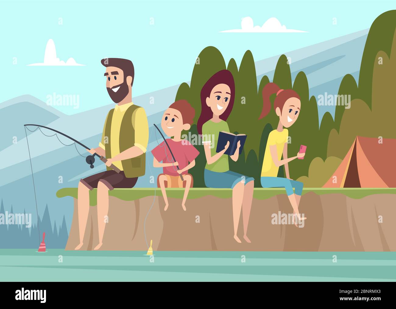 family fishing cartoon