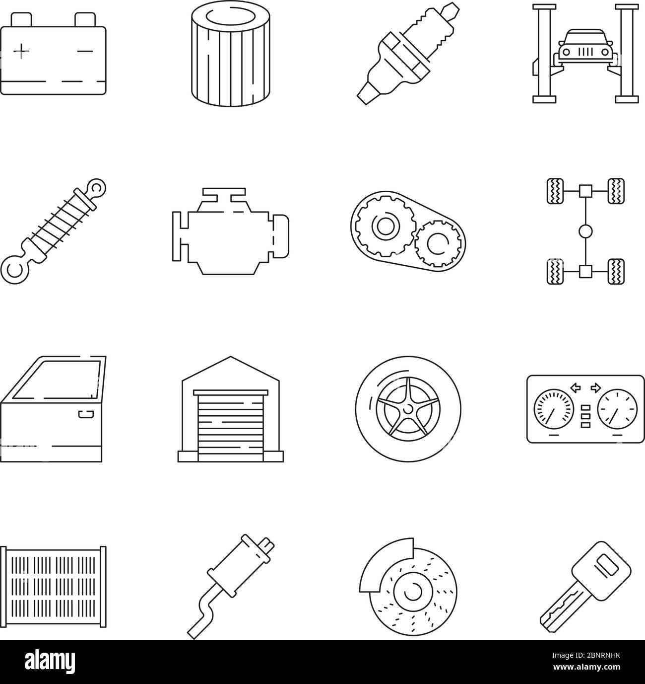 Car service icon. Auto parts gearbox engine vectors simple thin line symbols Stock Vector