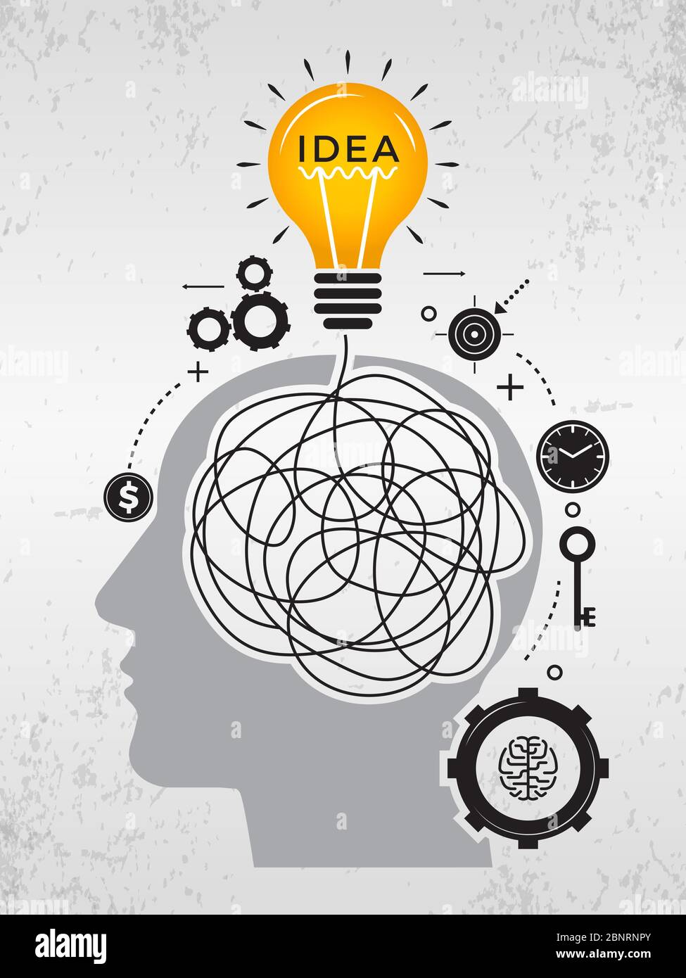 Idea search. Chaos lines of mind thinking about good idea scribble way vector shapes Stock Vector