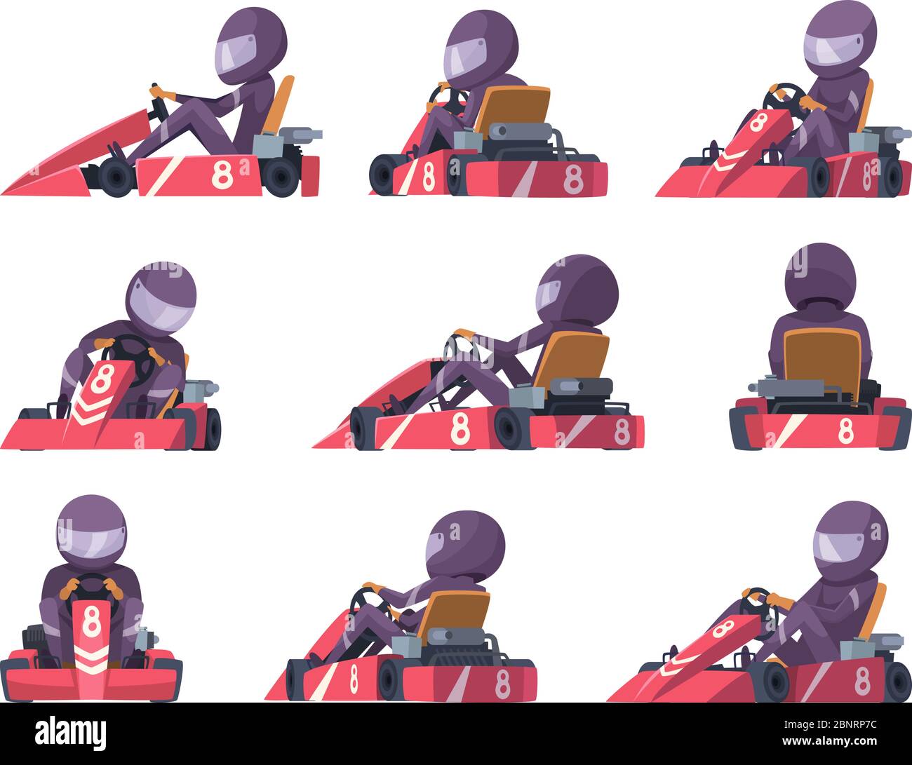 Karting racers. Sport speed cars competition vector karting automobile illustrations Stock Vector