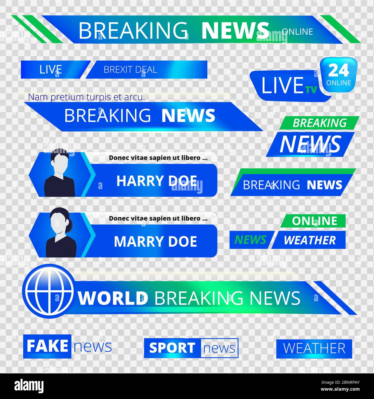 News graphic banners. Breaking television broadcast sport header banners vector graphic Stock Vector