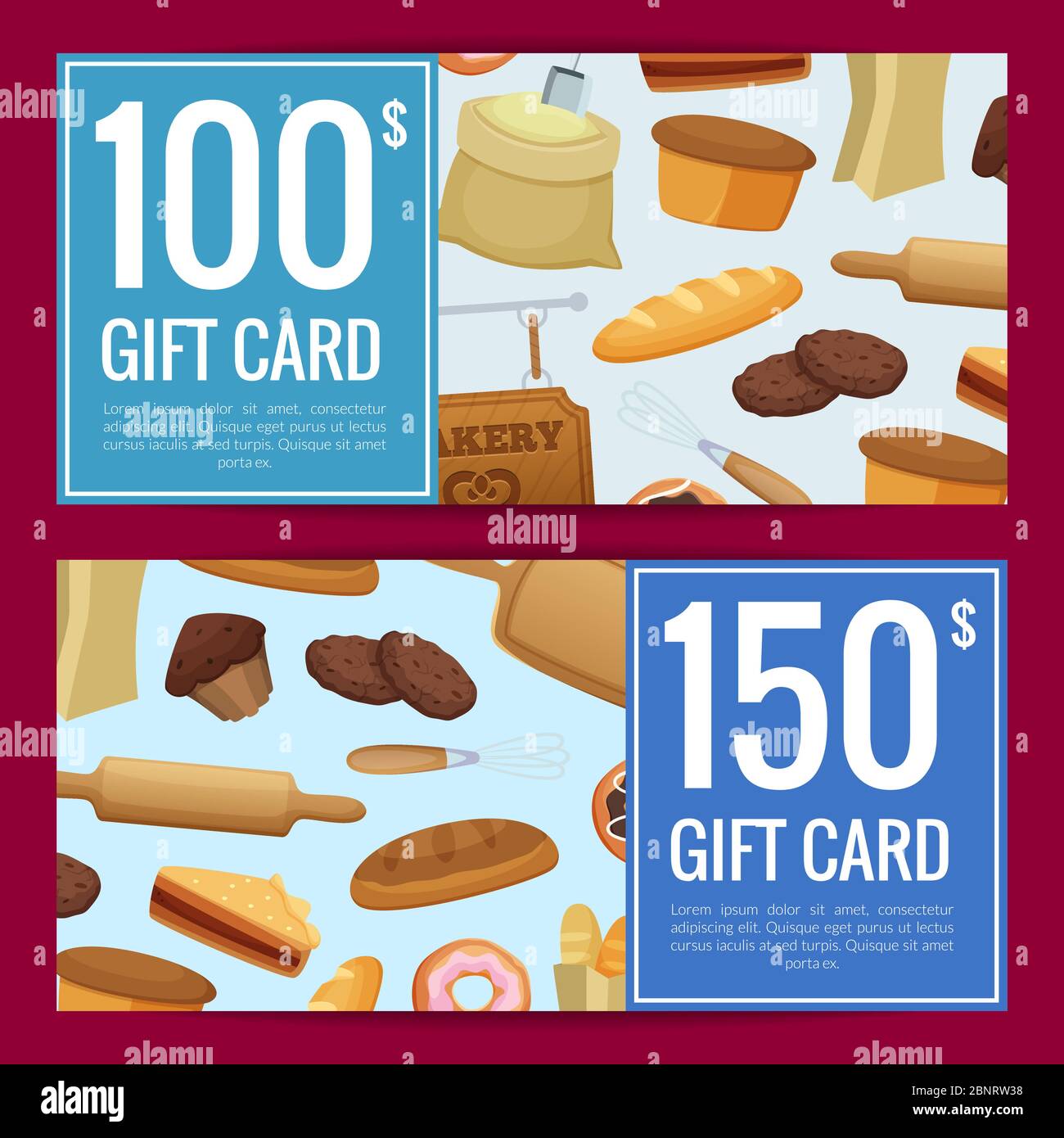 Vector cartoon bakery discount or gift voucher templates illustration