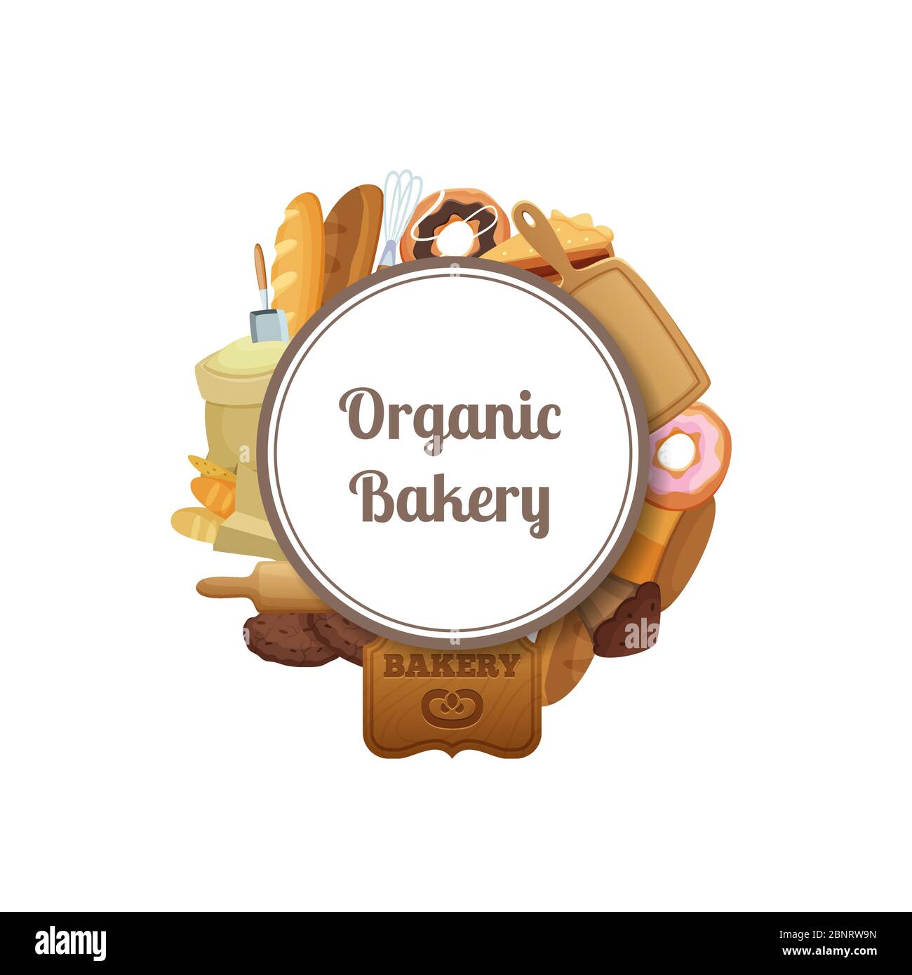 Vector cartoon bakery under circle with place for text illustration ...