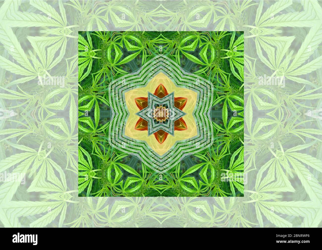 High Time Mandala Time - Marijuana Mandala with copy space to just add text or personal message. Stock Photo