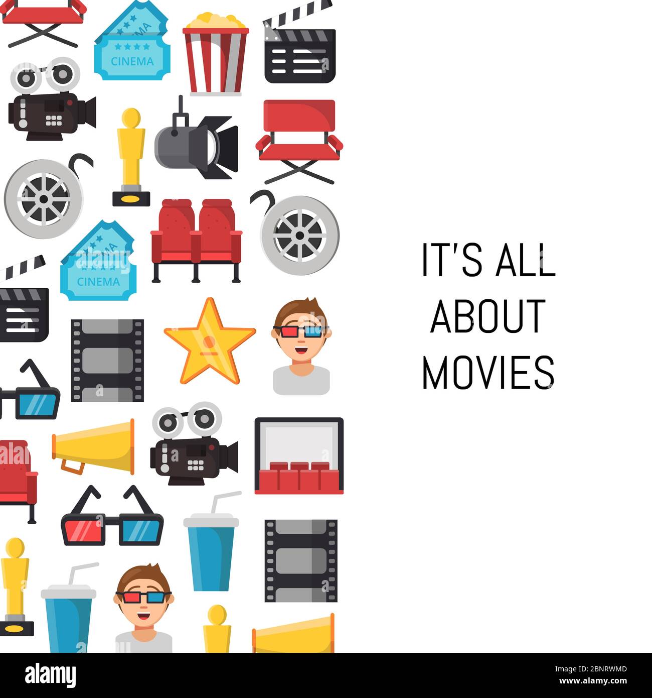 Vector flat cinema icons background with place for text illustration ...