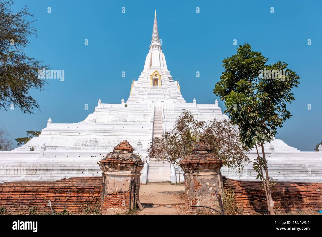 Ayutthaya, Bangkok / Thailand - February 9, 2020: Name of this place ' Wat Phu Khao Thong Temple ' the temple is white and it's in Ayutthaya Province Stock Photo