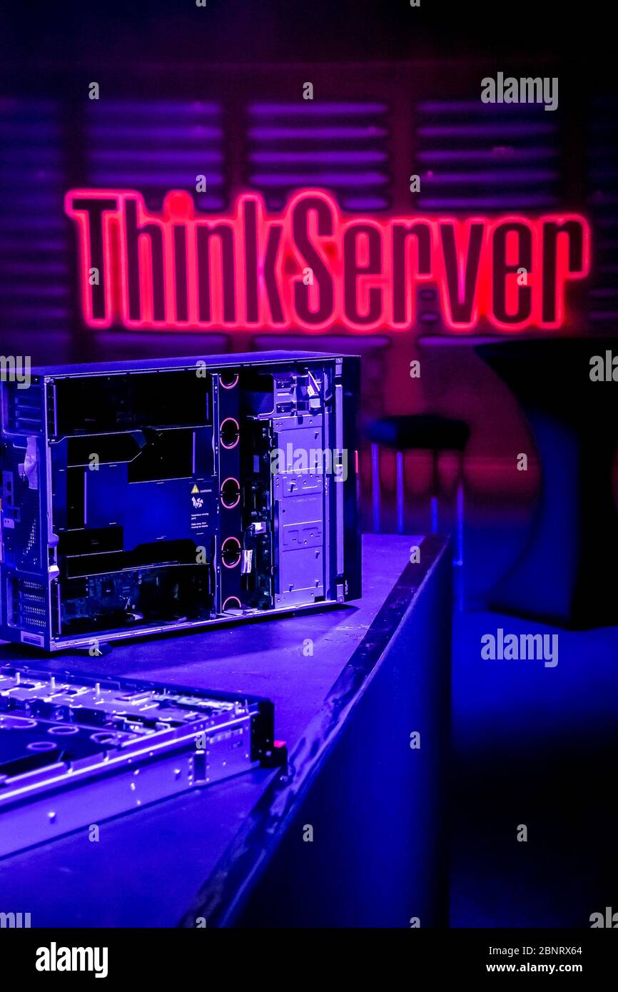 Johannesburg, South Africa - May 7, 2015: Inside Interior of a Lenovo ThinkServer media launch event Stock Photo