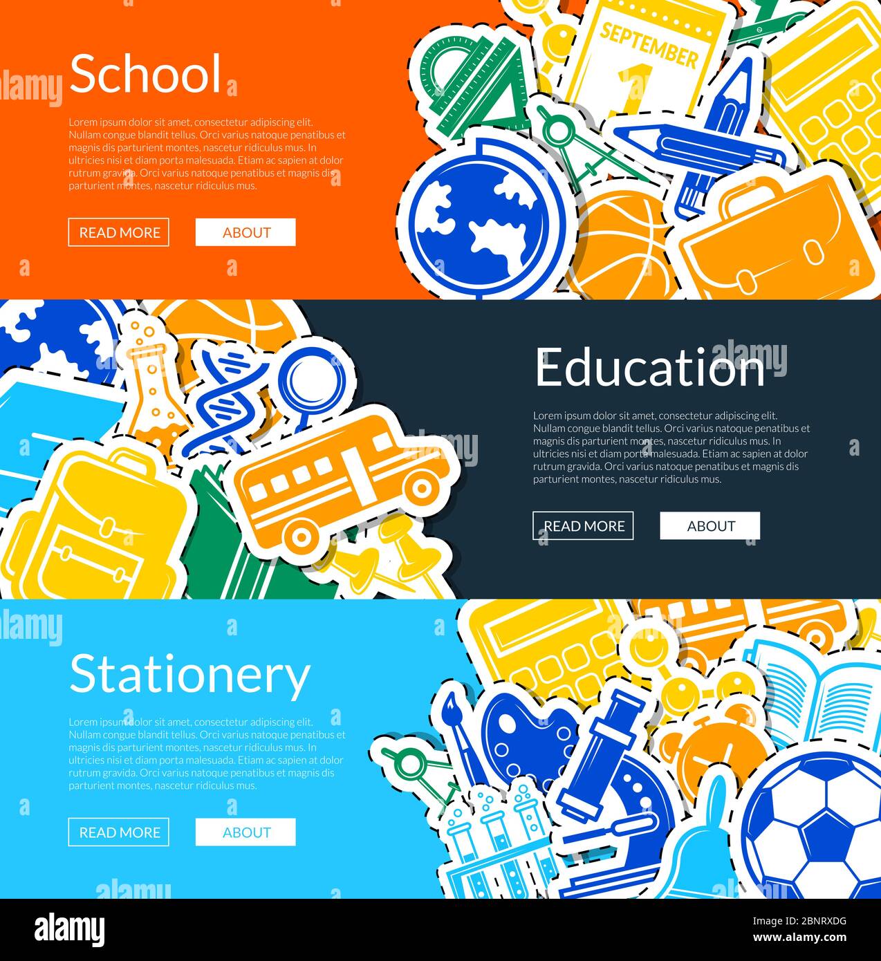 Vector back to school stationery web banner templates illustration ...
