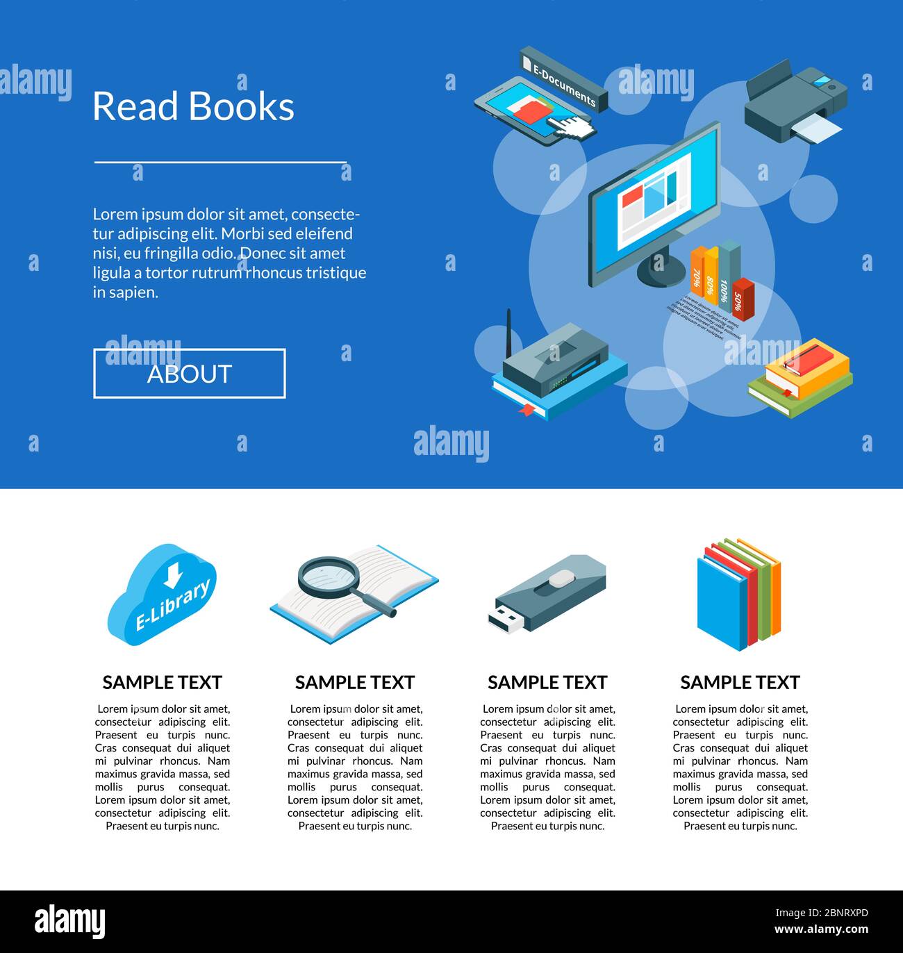 Vector isometric online education icons landing page template ...