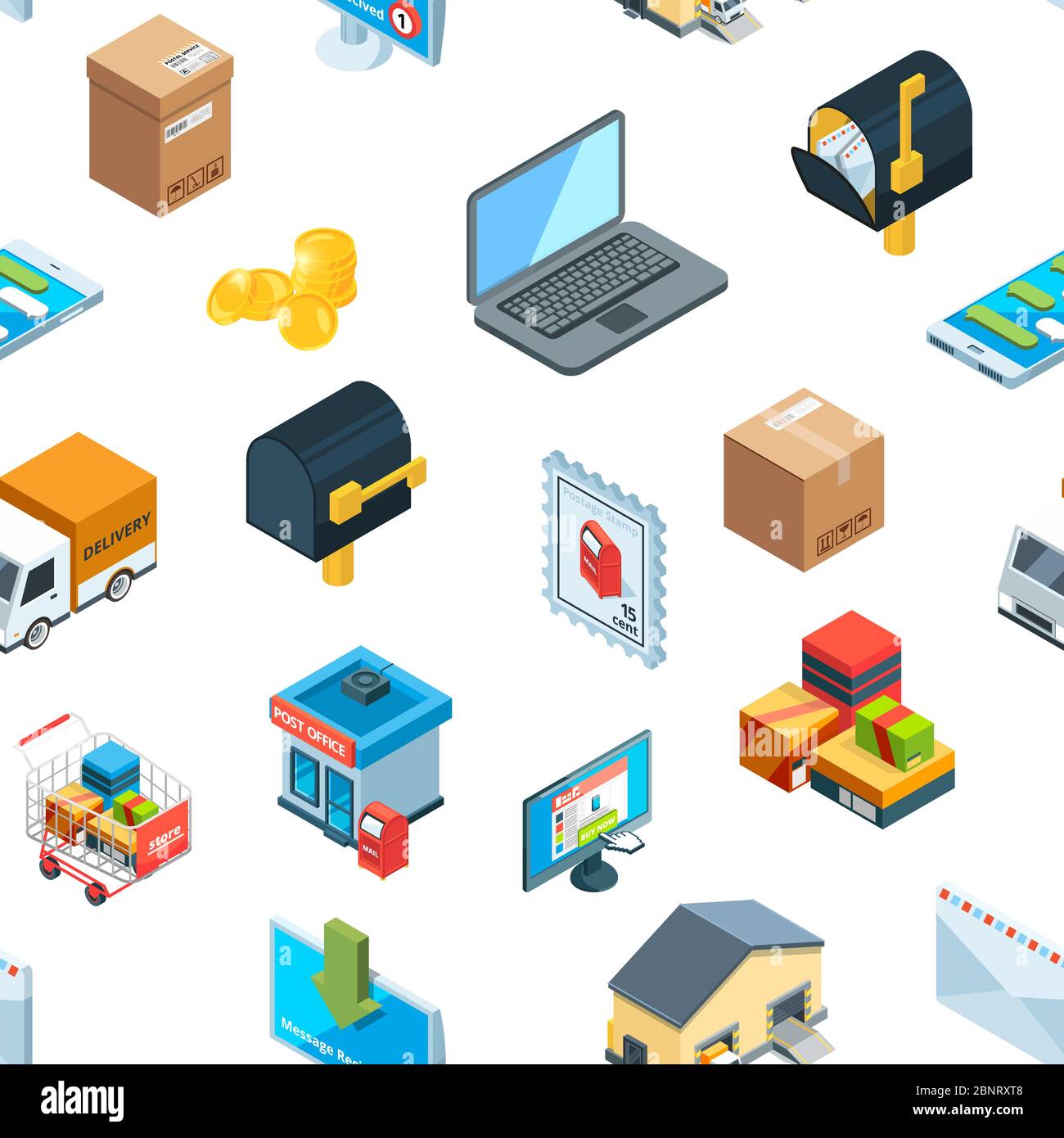 Vector isometric logistics delivery icons pattern background ...