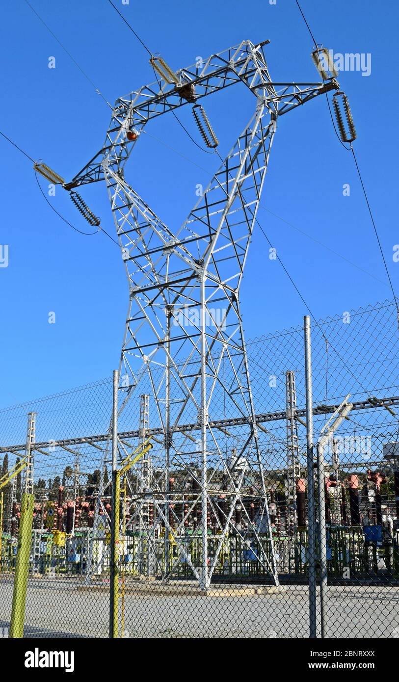 High voltage electricity towers Barcelona Spain Stock Photo Alamy