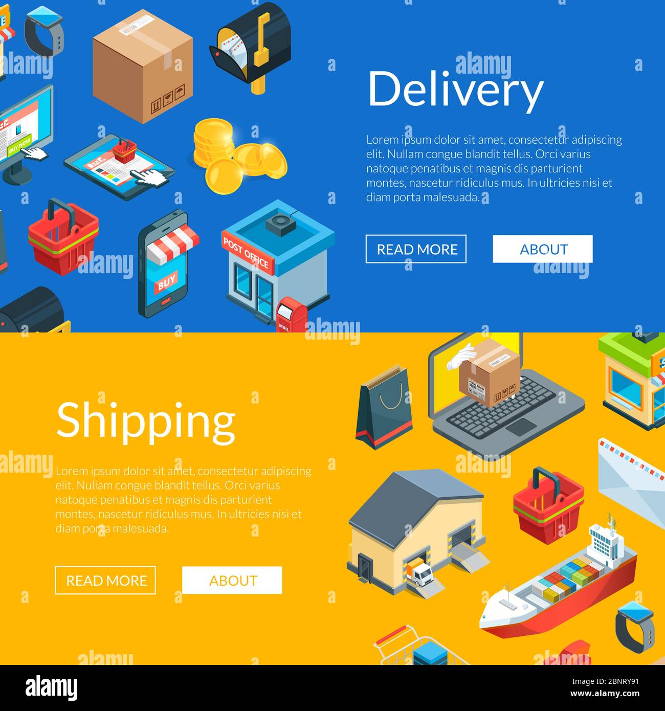 Vector isometric logistics and delivery icons web banner templates ...