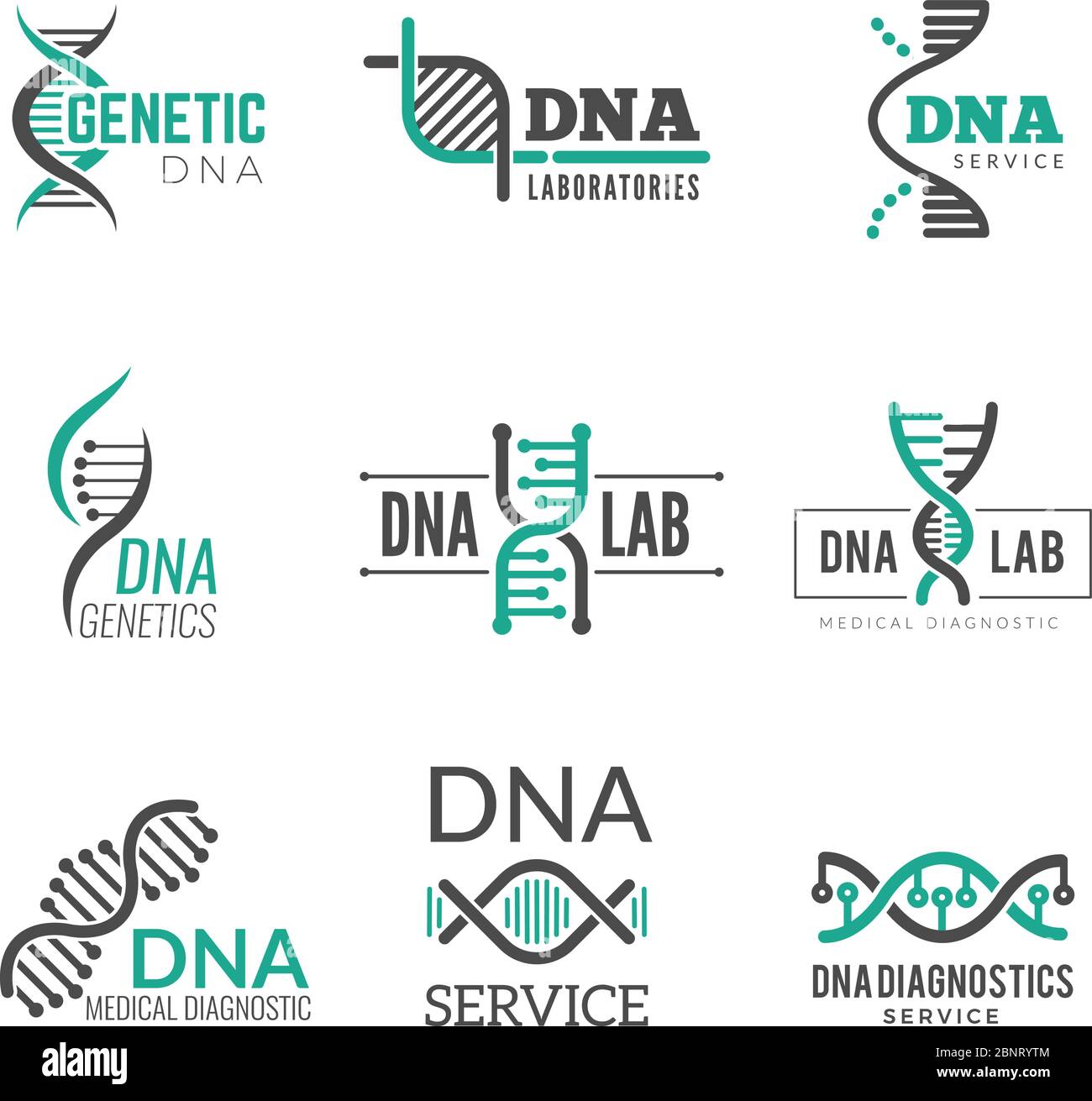 Dna logo. Genetic science symbols helix biotech vector business identity Stock Vector