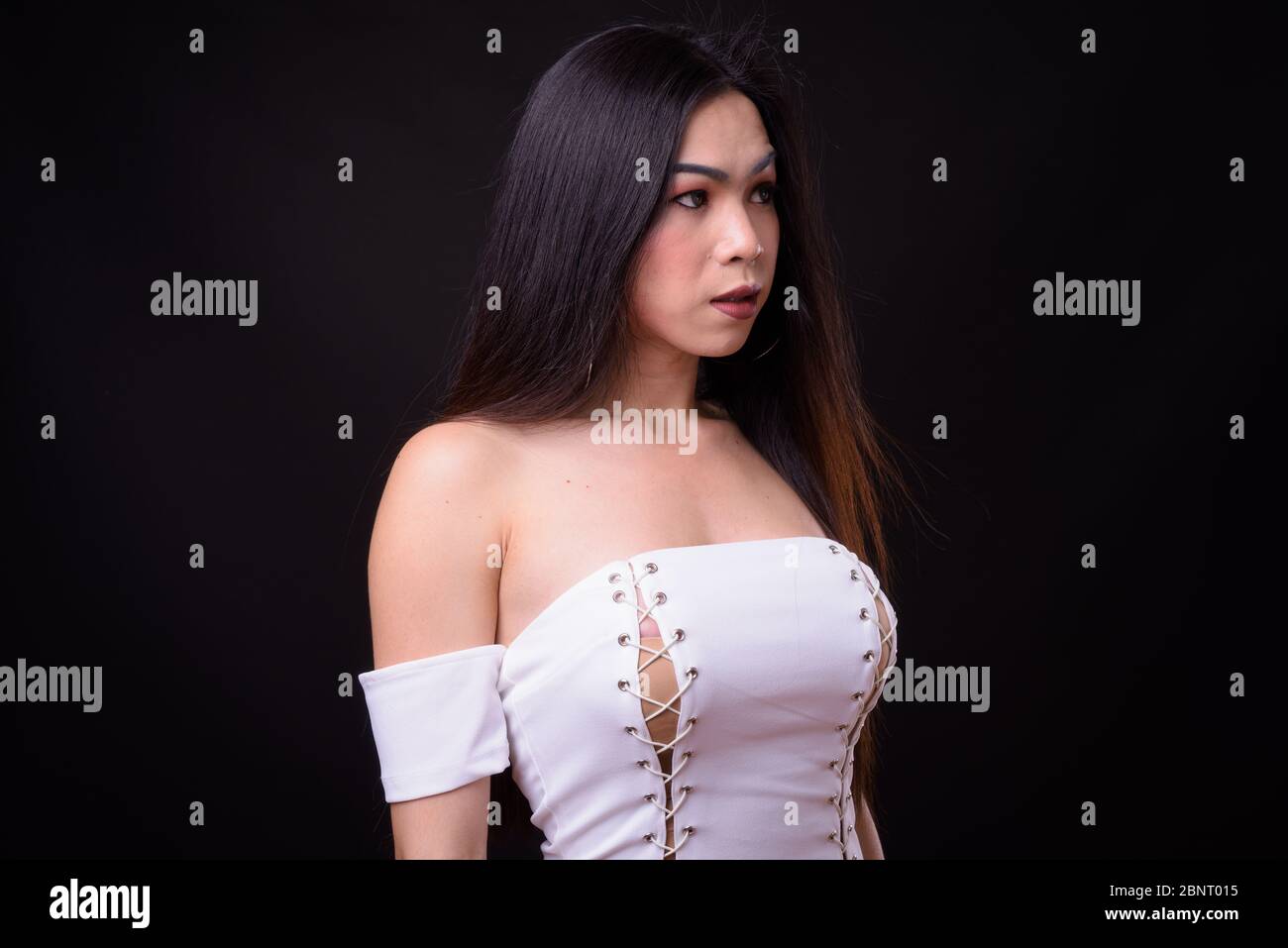 Face of young beautiful Asian transgender woman Stock Photo - Alamy