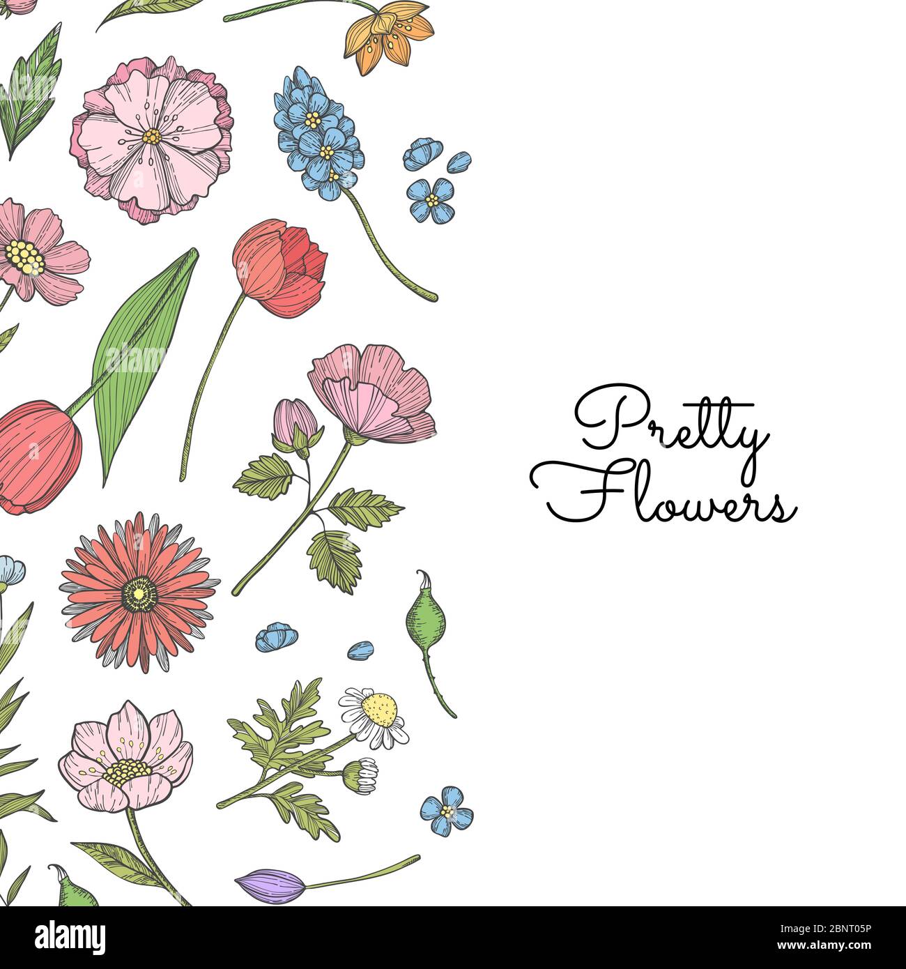 Vector hand drawn flowers background banner illustration Stock Vector ...