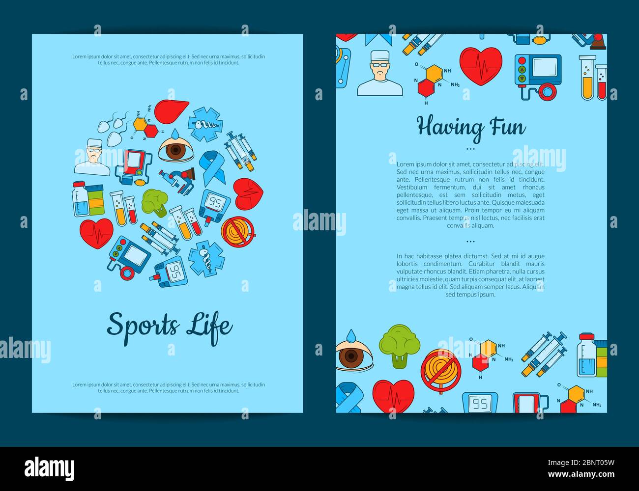Vector colored diabetes icons card or flyer Stock Vector