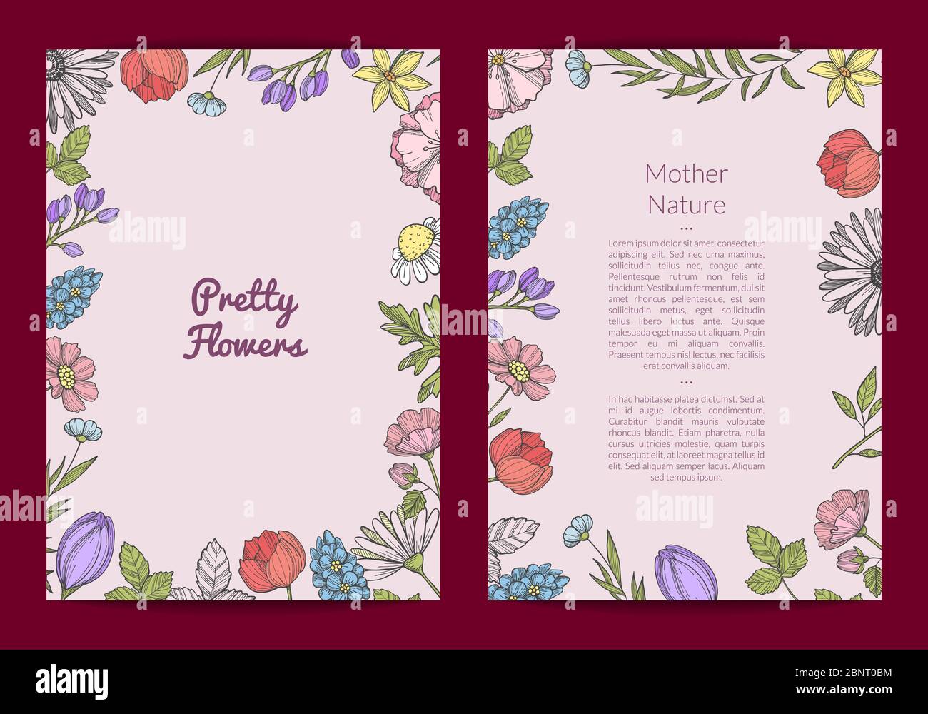 Vector hand drawn flowers card or flyer template illustration Stock ...