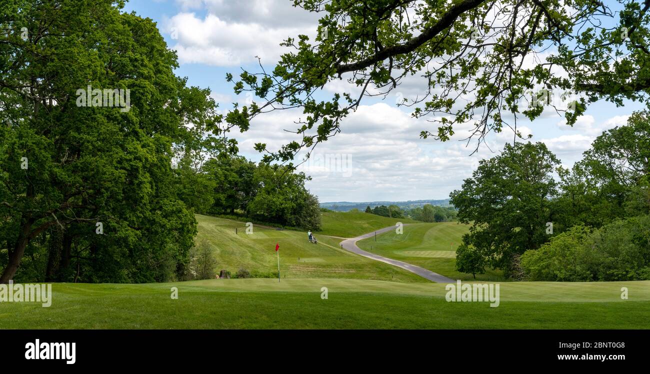 View of the 9th hole at Boundary Lakes Golf Course, The Ageas Bowl, Botley Road, West End, Hampshire, England, UK Stock Photo