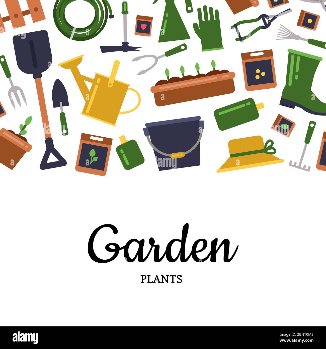 Vector flat gardening icons background with place for text illustration ...